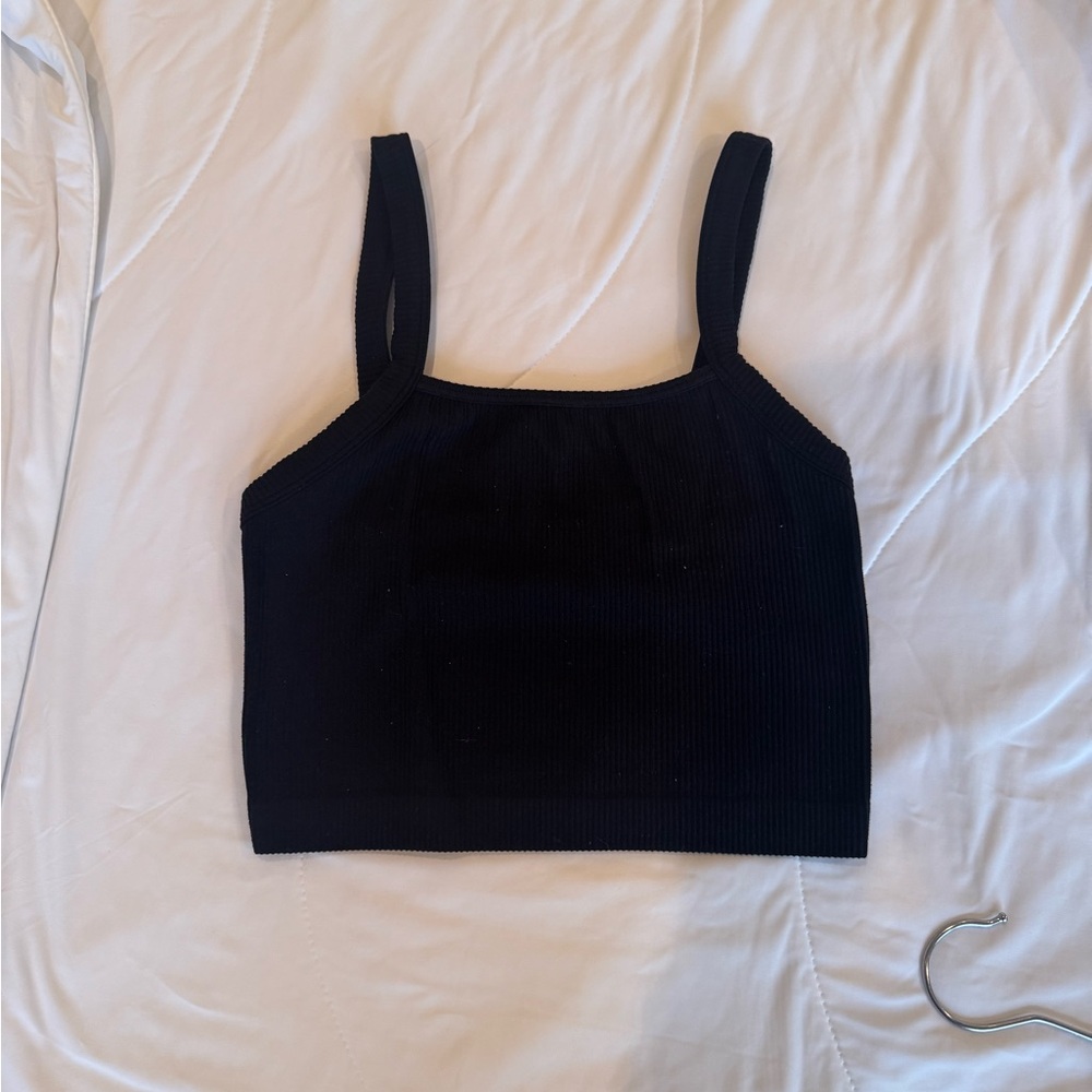 Black Ribbed Crop Top - Picture 2 of 2